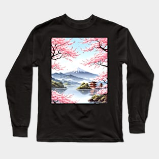 Japanese Cherry Blossoms, Graphic Design With Nature Long Sleeve T-Shirt